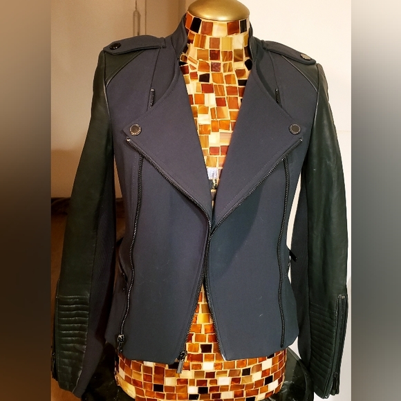 BCBG LEATHER MOTO JACKET~Size|xxs| Color-Rich Turq./Jade Green| Mint Condition - Picture 1 of 10